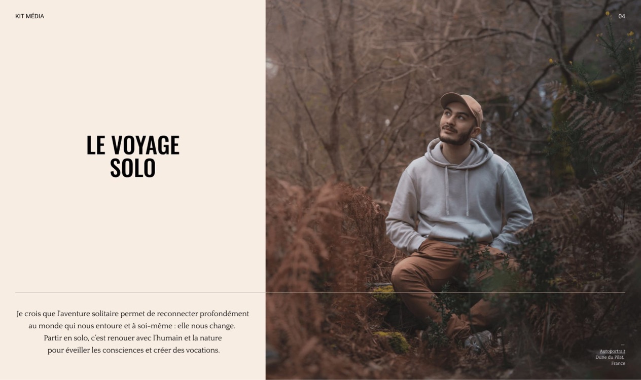 Page 4 du kit média : Le voyage solo